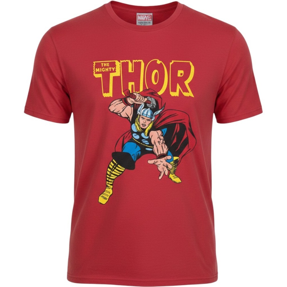Marvel The Mighty Thor Mens Red Graphic T-Shirt Medium Comic Book Superhero Tee